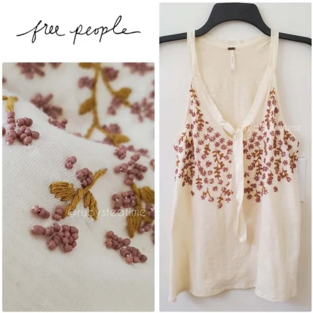 NWOT Free People Embroidered Floral Boho Flowy Tank Medium
